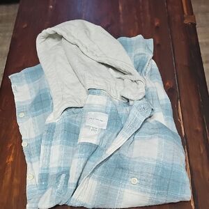 Blue and White Plaid Hoodie Shirt
